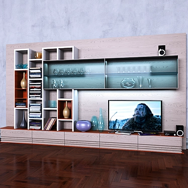 Versatile Storage System with Books, TV, and Vase 3D model image 1 