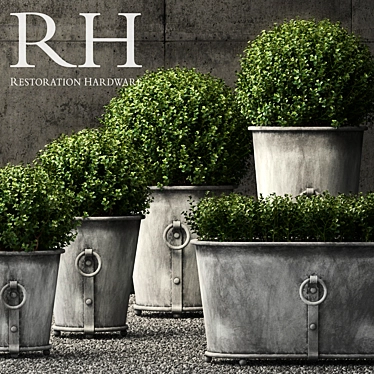 Elegant Estate Zinc Round Planters 3D model image 1 