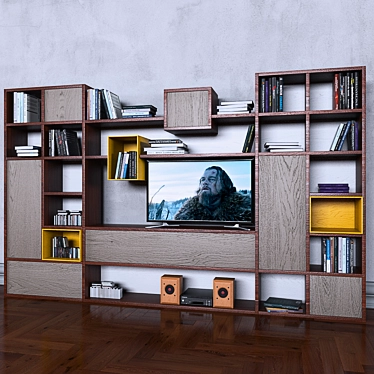 Versatile Storage System with Books, TV, and Vase 3D model image 1 