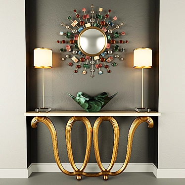 Wall Console, Mirror, Table lamp and vase