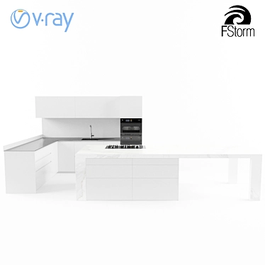 Luxury White Kitchen: V-Zug Oven, Quooker Faucet 3D model image 1 