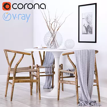 Scandinavian Elegance: Wishbone Chair CH24 & Ikea DOCKSTA 3D model image 1 