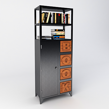 Industrial Bookcase with Vintage Style 3D model image 1 