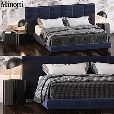 Minotti LAWRENCE Bed & LOU Nightstand 3D model image 1 