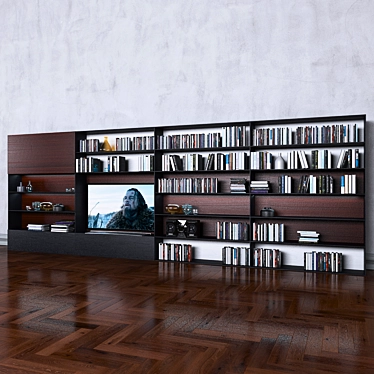 Versatile Storage System with Books, TV, and Vase 3D model image 1 