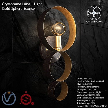 Golden Luna Sphere Sconce: Elegant Lighting Solution 3D model image 1 
