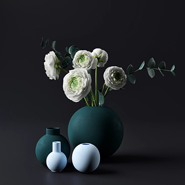 Elegant White Ranunculus Bouquet 3D model image 1 