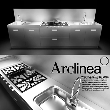 Elegant Italia: Carrara Marble & Stainless Steel Kitchen 3D model image 1 