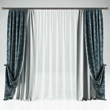 Classic Style Curtain with Casa Valentina Black Nickel Rod and Swarovski Crystals 3D model image 1 