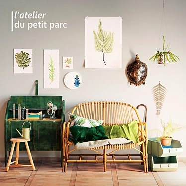 Vintage Rattan Bench - L'atelier du petit parc 3D model image 1 