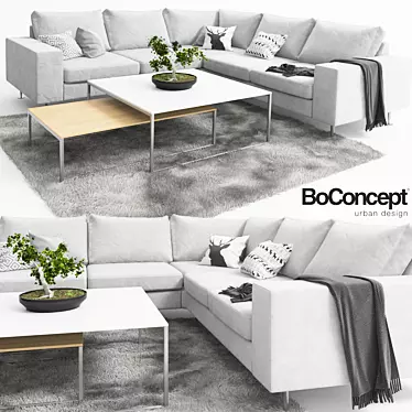 Modern Boconcept Indivi Sofa with Coffee Tables and Bonsai 3D model image 1 