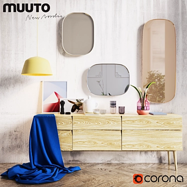 Scandinavian Decor Set: Framed Mirror, Corky Glasses, Plus & One, Bulky, Elevated, Ambit Ø25 3D model image 1 