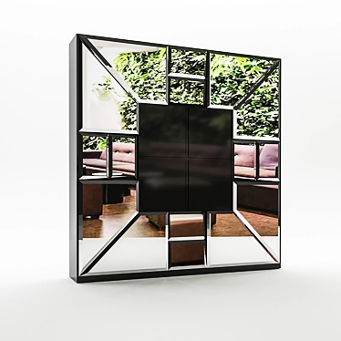 Sleek Black Mirrored Cabinet with Facet Detail 3D model image 1 