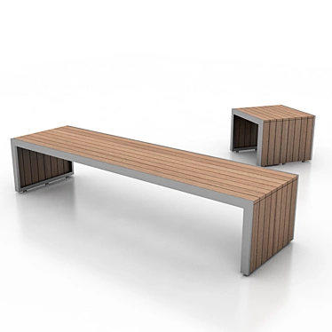 Modern Metal and Wood Bench 3D model image 1 