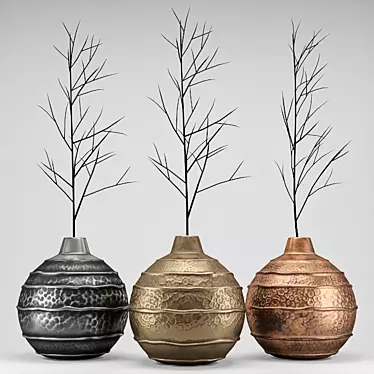 Handcrafted Metal Vases Set 3D model image 1 