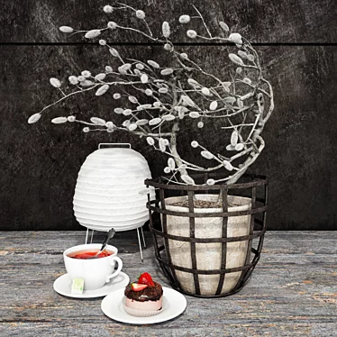 Loft Composition: Vase, Lantern, Tea Cup & Pastry 3D model image 1 