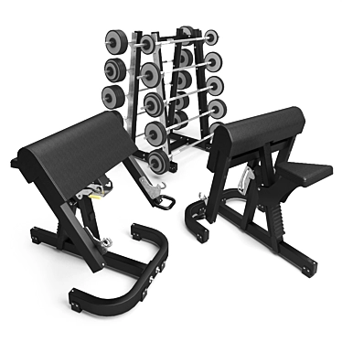 Technogym Pure Strength Barbell Rack & Scott Bench 3D model image 1 