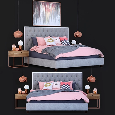 Prague Bed: Bella Grey, Elegant and Stylish 3D model image 1 