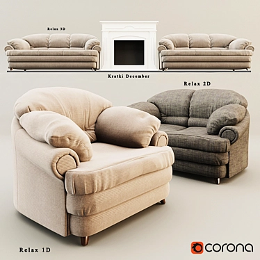 Cozy Lounge Set: Sofa & Armchair 3D model image 1 