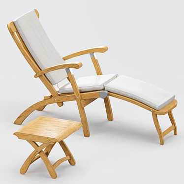 Teak Summer Set - Classic Steamer Chair & Footstool 3D model image 1 