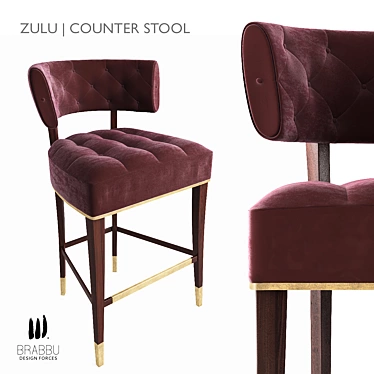 Velvet Zulu Counter Stool: Ash Legs & Brass Details 3D model image 1 