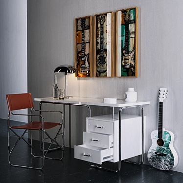 Modern Design Collection: Chair, Table, Guitar 3D model image 1 