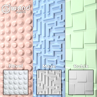 3D Wandpaneel Wall Panels - Bevel, Maze, Rubik (3 pcs.) 3D model image 1 