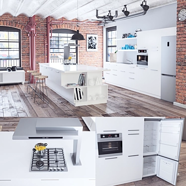 Stylish Kitchen Loft Set 3D model image 1 