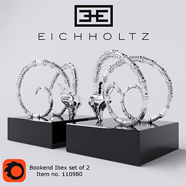 EICHHOLTZ Nickel Finish Ibex Bookend Set 3D model image 1 