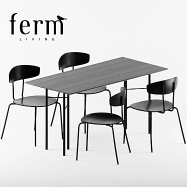 Sleek Scandinavian Dining Set 3D model image 1 