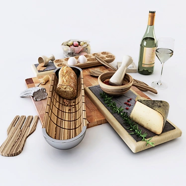 Modern Kitchen Set - Cheese, Wine, Fig 3D model image 1 