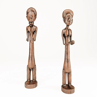 Exquisite Ethnic Wood Statue 3D model image 1 