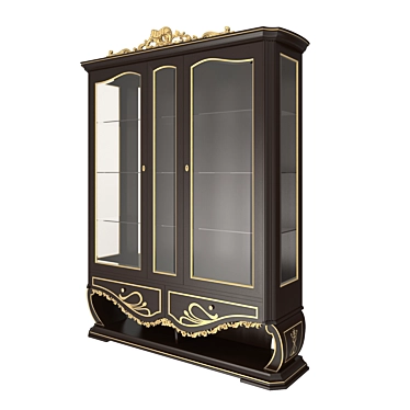 Elegant Gold Wood 3-Door Showcase 3D model image 1 