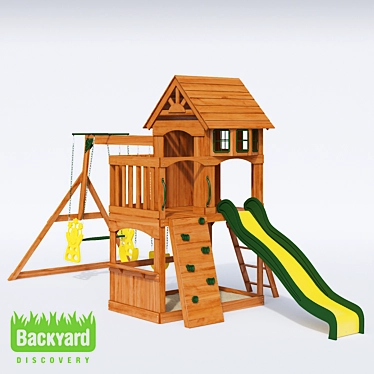Title: Atlantis Wooden Swing Set - Endless Fun for Kids! 3D model image 1 