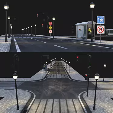 Wide Pathway: 800cm Road & 400cm Sidewalk 3D model image 1 