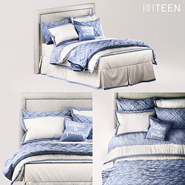 French Blue Edged Border Bedding 3D model image 1 