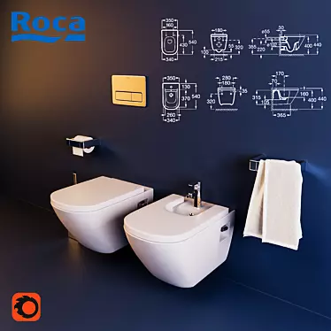 Roca The Gap Toilet & Bidet Set: Stylish and Functional 3D model image 1 