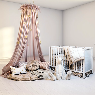 Dreamy Canopy Set: IKEA Gulliver Cot, Fluffy Rabbit 3D model image 1 