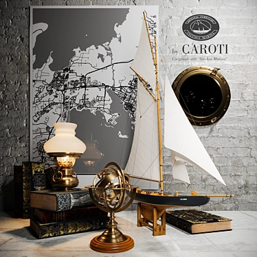 Caroti Loft Set - Ship Model, Globe, Lamp, Mirror 3D model image 1 