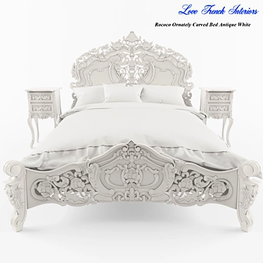 Vintage Rococo Carved Bed 3D model image 1 