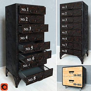 Industrial Loft Rustic Iron 8 Drawer Dresser - Vintage Industrial Style 3D model image 1 