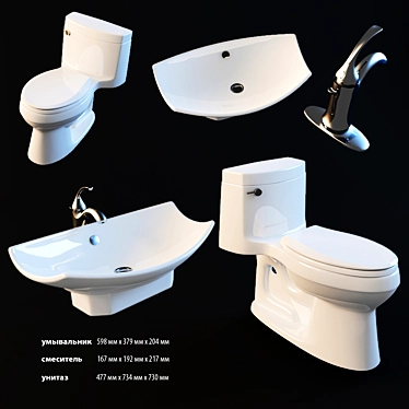 Kohler Bath Set: Sink, Faucet, Toilet 3D model image 1 