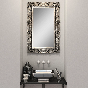 Wall-Mounted Washbasin with Mirror 3D model image 1 