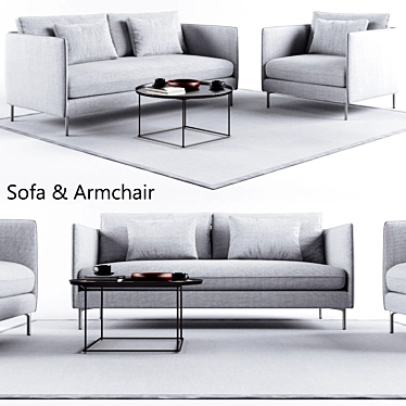 Premium Sofa Set: Sofa, Armchair, Carpet, Table 3D model image 1 