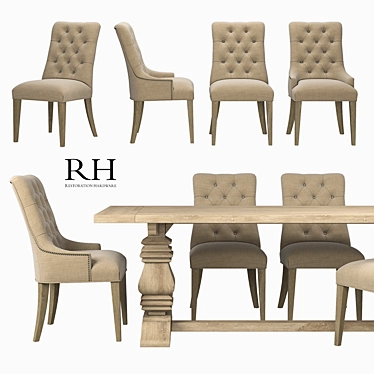 Restoration Hardware Martine Chairs & Salvaged Wood Table Set 3D model image 1 