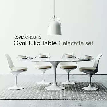 Calacatta Oval Tulip Table Set: 78" / 198cm 3D model image 1 