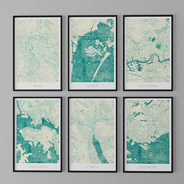 Vintage Map Art Prints 3D model image 1 