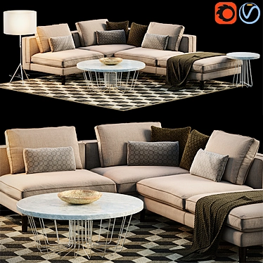 Modern Corner Sofa Set 3D model image 1 