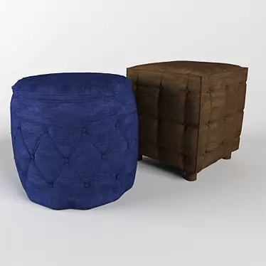 Velvet Cushion Ottoman 3D model image 1 