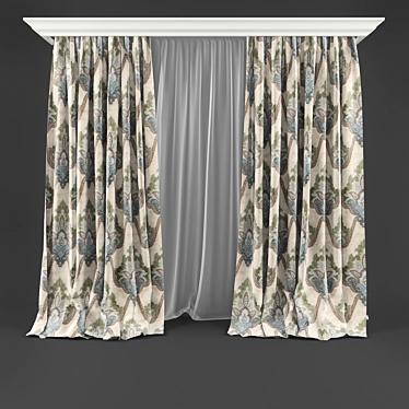 Elegant Appliqué Curtains 3D model image 1 